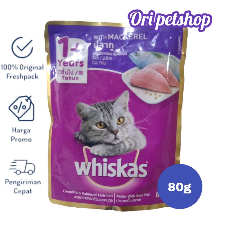 Whiskas Sachet Pouch 80g Wet Cat Wood - 1+ Makcerel