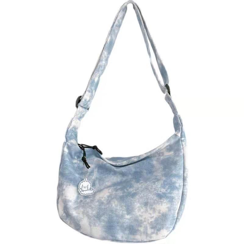 ◊Harajuku Jepang Chic Vintage Gadis Tie-Dye Lembut Gadis Tas Kanvas Versi Korea In Sederhana Messenger Tas Dumpling Bag