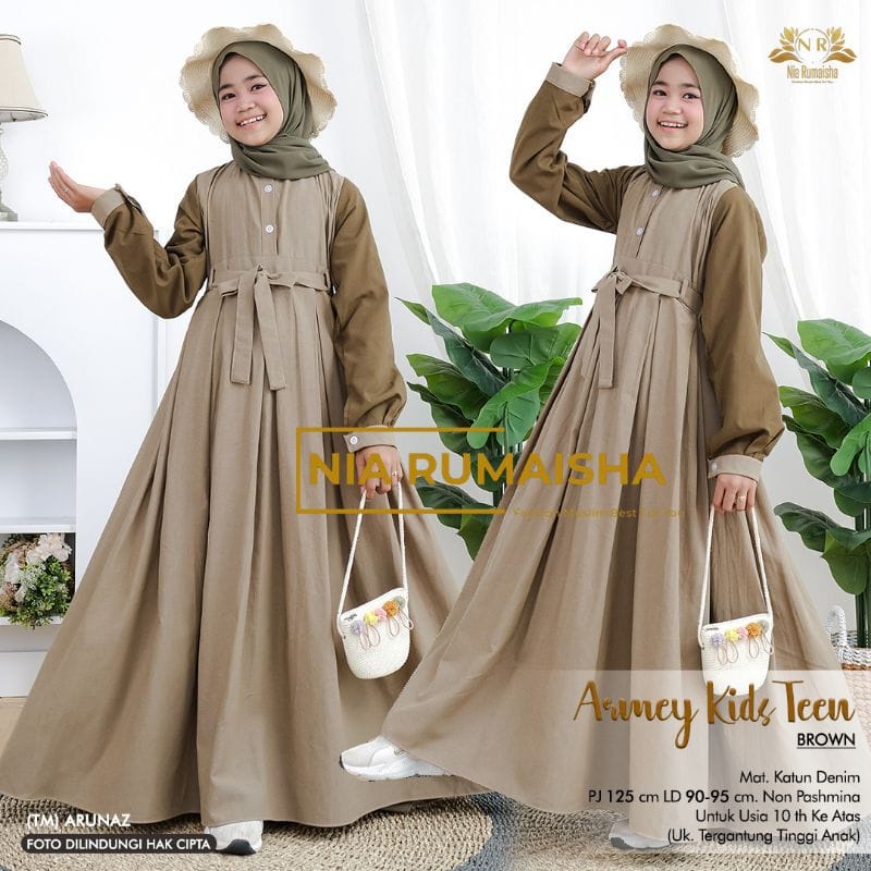 Armey Kids Teen Pakaian Anak Perempuan / Gamis Anak Tanggung Usia 10-15 Tahun / Baju Muslim Anak