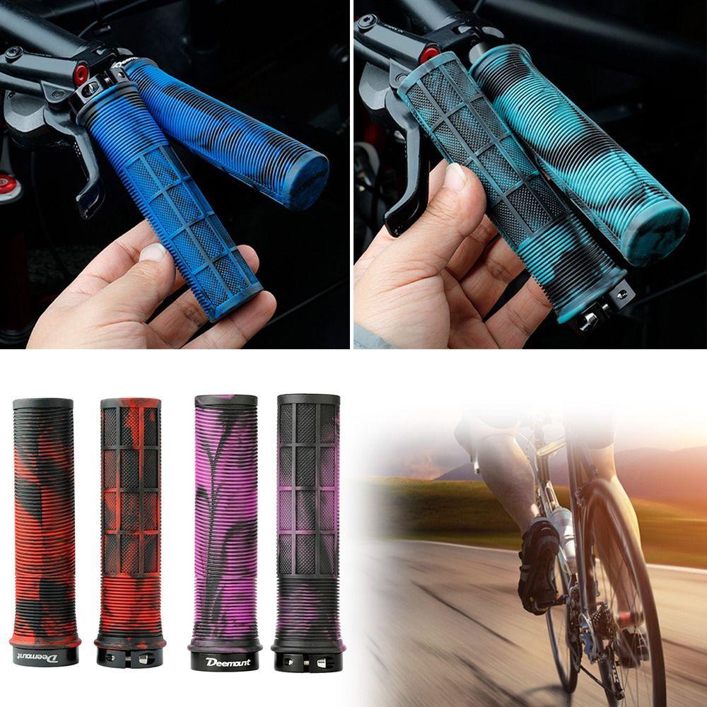 R-FLOWER 1pasang Pegangan Sepeda Bar Grips Shockproof MTB Tekstur Olahraga Luar Ruangan Aluminium Lock Ring