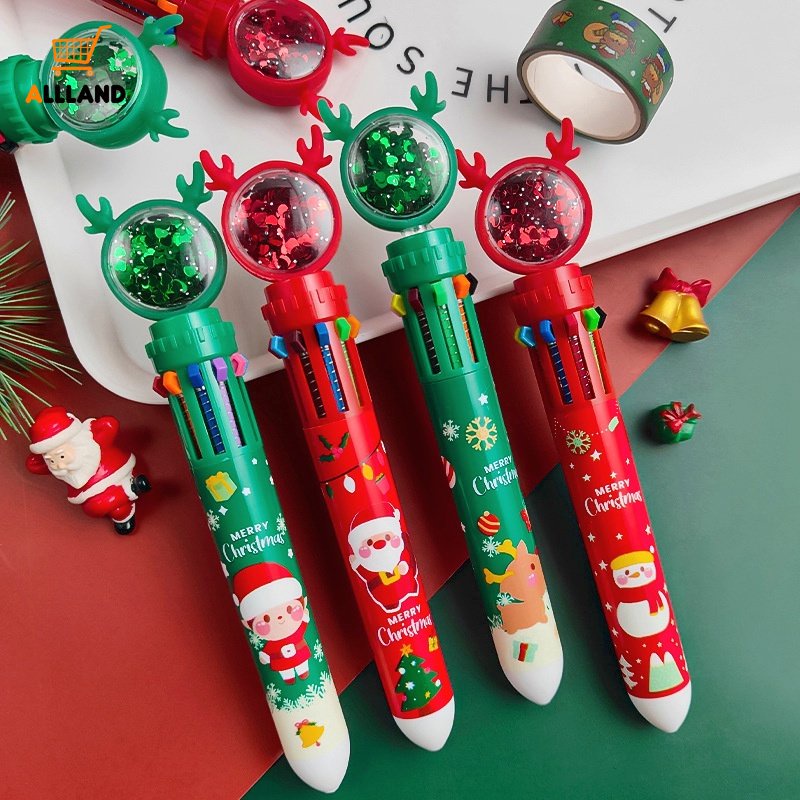 1pc Pulpen Multifungsi Motif Kartun Santa Claus / Pohon Natal / Rusa Warna-Warni Untuk Alat Tulis Sekolah / Kantor