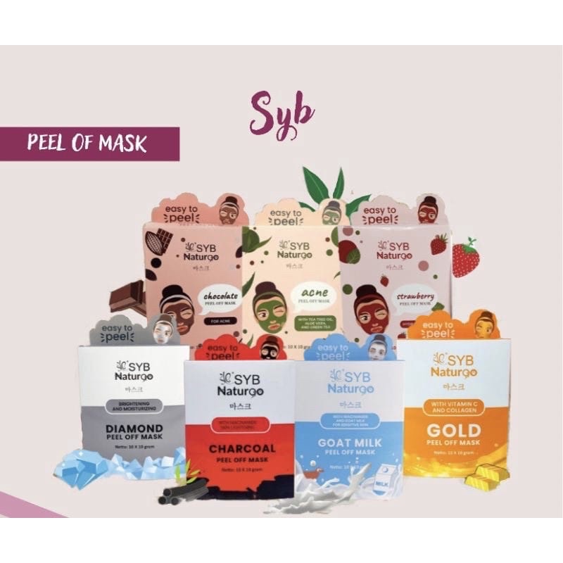 SYB NATURGO peel off mask sachet /gold/diamond/gold milk/ charcoal/ acne/ 10gr BPOM