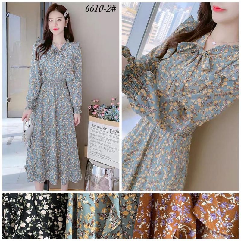 alesa midi dress, tunik bangkok, tunik bkk, dress bunga import, midi premium, midi dress busui, dres