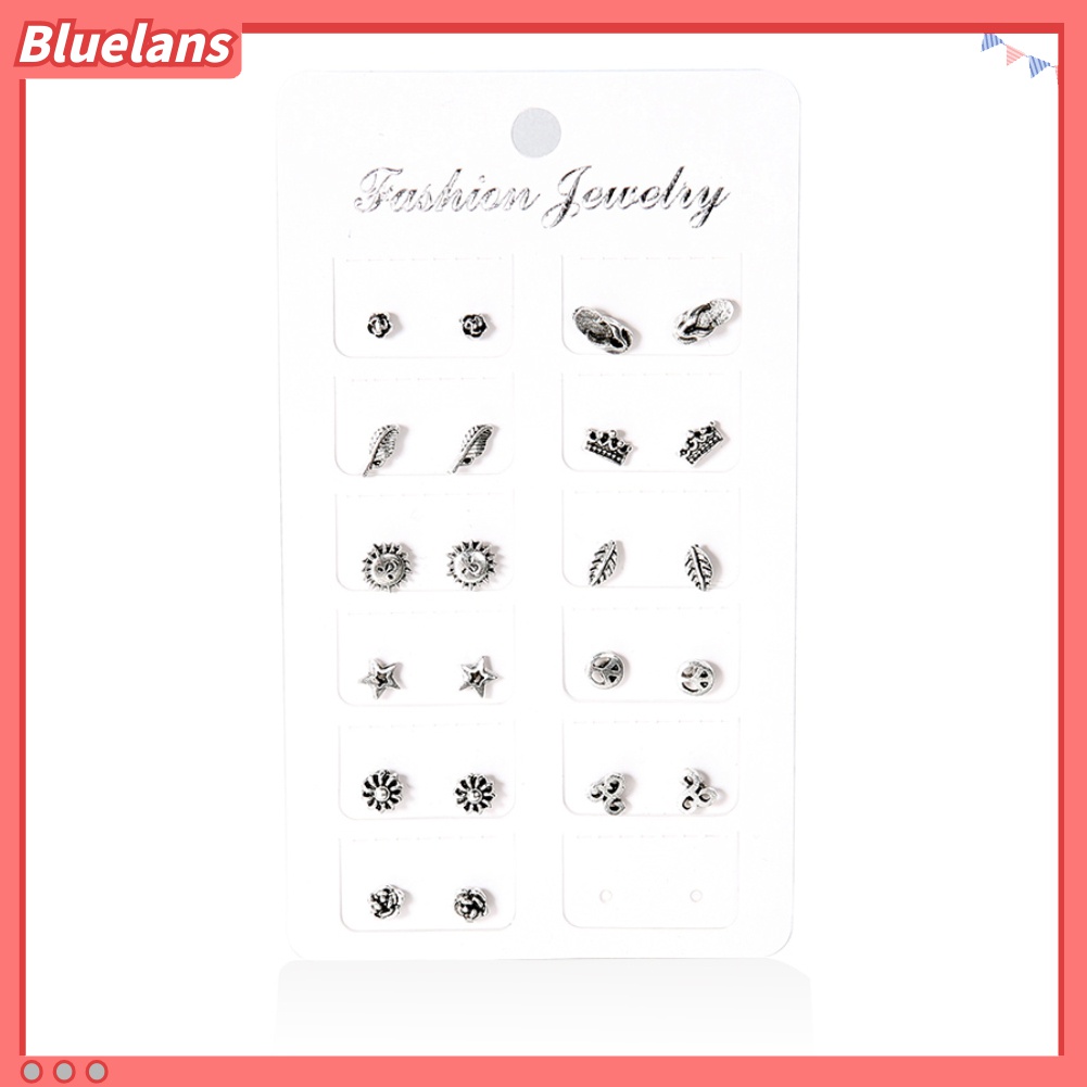 11 Pasang / Set Anting Stud Bentuk Bunga Daun Kecil Gaya Bohemia Untuk Wanita