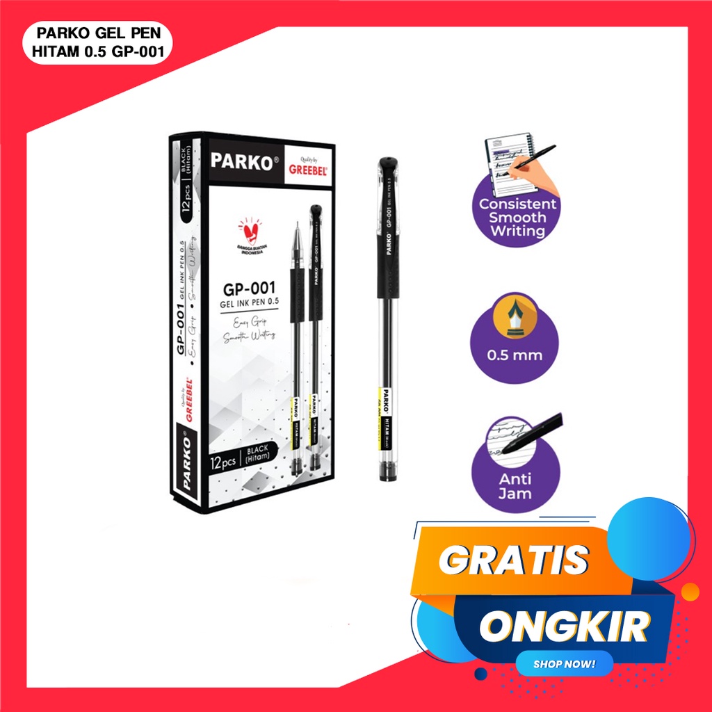 PARKO GEL PEN GP-001 HITAM 0.5