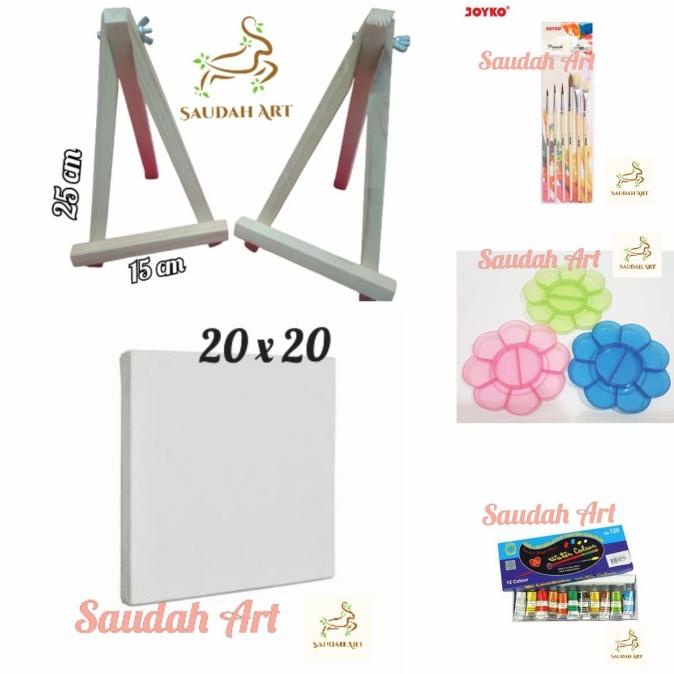 

Paket Lukis Lengkap (kanvas 20x20,palet,kuas,cat air,easel)