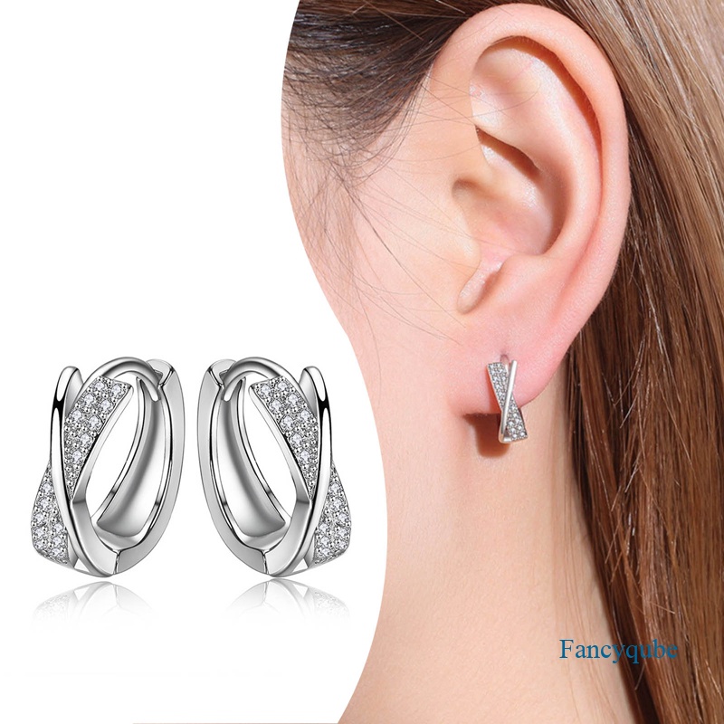 Anting Hoop Kristal Bahan 925 Silver Needle Untuk Wanita
