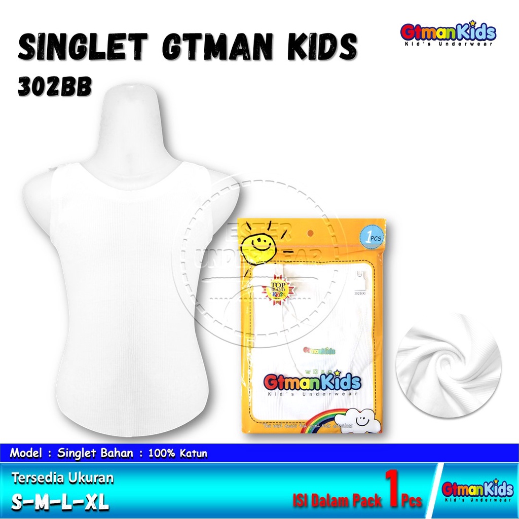 KAOS SINGLET ANAK SALUR GTMAN KIDS 302BB PUTIH ISI 1PCS