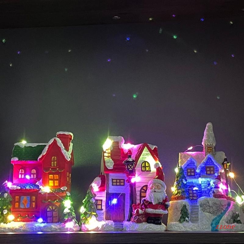 Ornamen Rumah Village Bahan Resin Dengan Lampu Led Untuk Dekorasi Natal