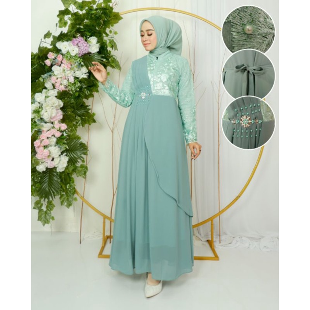 Permata Olshop / Gamis Melisha KD / Gamis Brukat Modern Terbaru / Kebaya Gamis Pesta Mewah / Dress Kondangan / Kebaya Dress Brokat