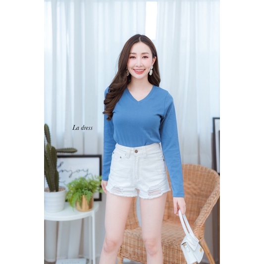 ATASAN LA DRESS MODEL V NECK LENGAN PANJANG/KAOS IMPORT BANGKOK (BJLD343)