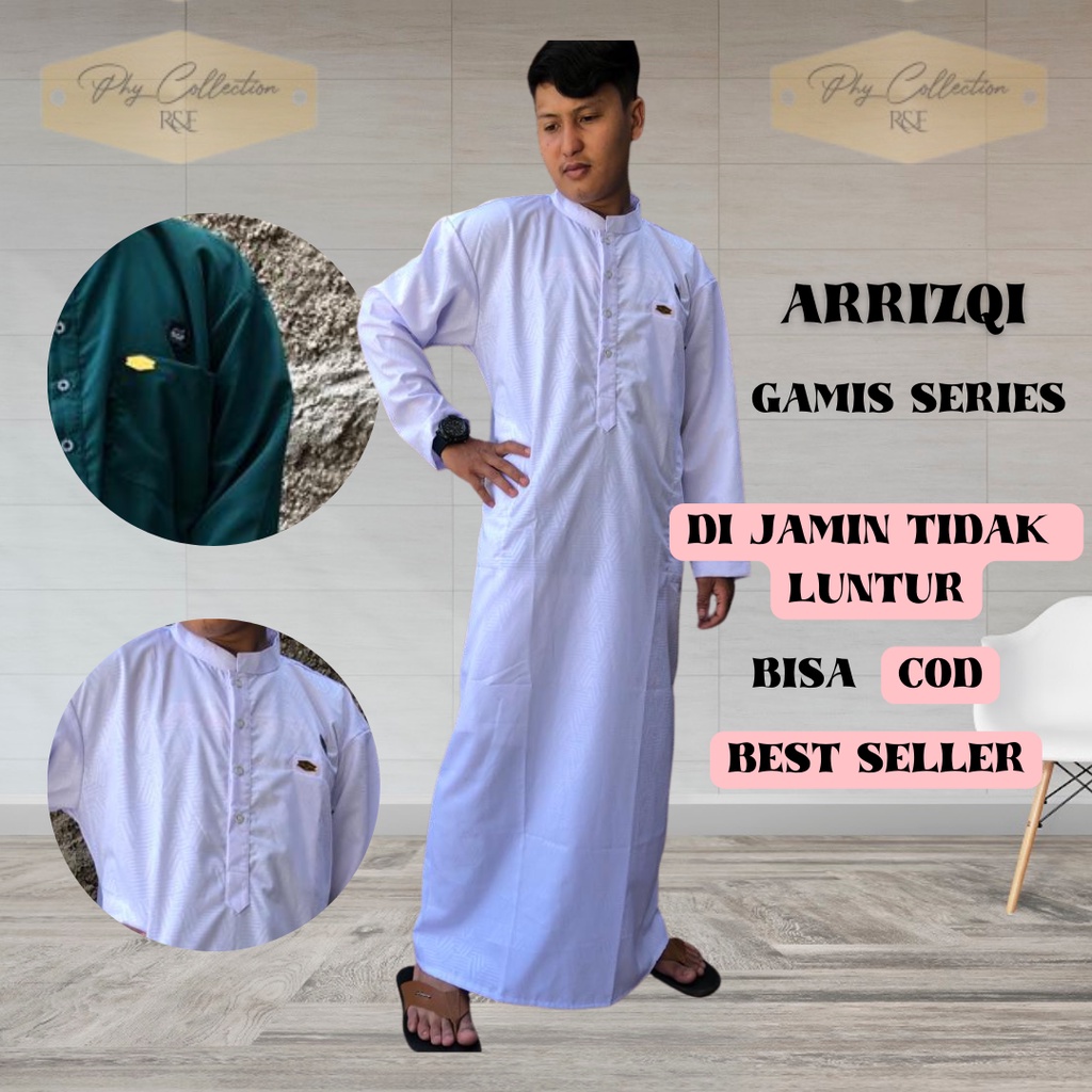 AR-RIZQI Gamis Jubah Muslim Pria Dewasa Jubah Mewah Berkualitas Gamis Kancing Polos Laki Laki Dewasa Dan Remaja Jumbo Ukuran S M L XL XXL XXXL