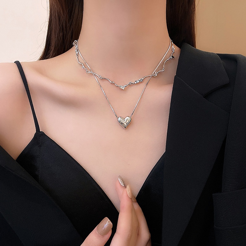 Kalung Choker Bahan Titanium steel Double layer Dengan Liontin Hati