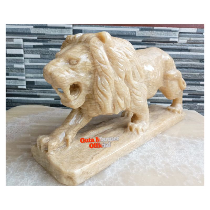Patung Singa Batu Onix Coklat Glosy Mengkilat