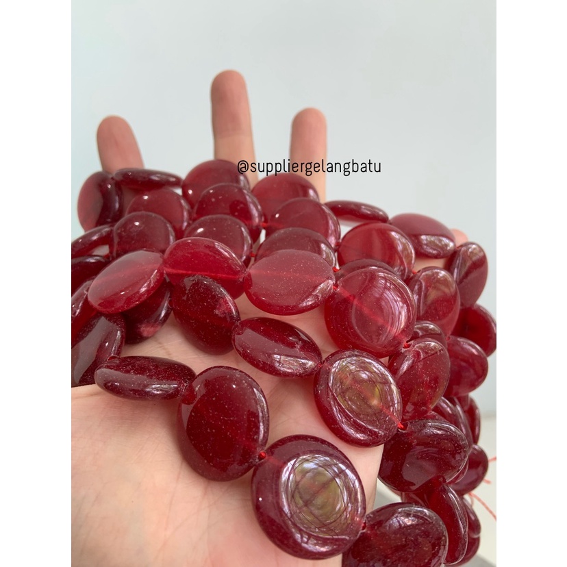 Batu RED GARNET bulat 25mm aksesoris bahan gelang kalung serat merah