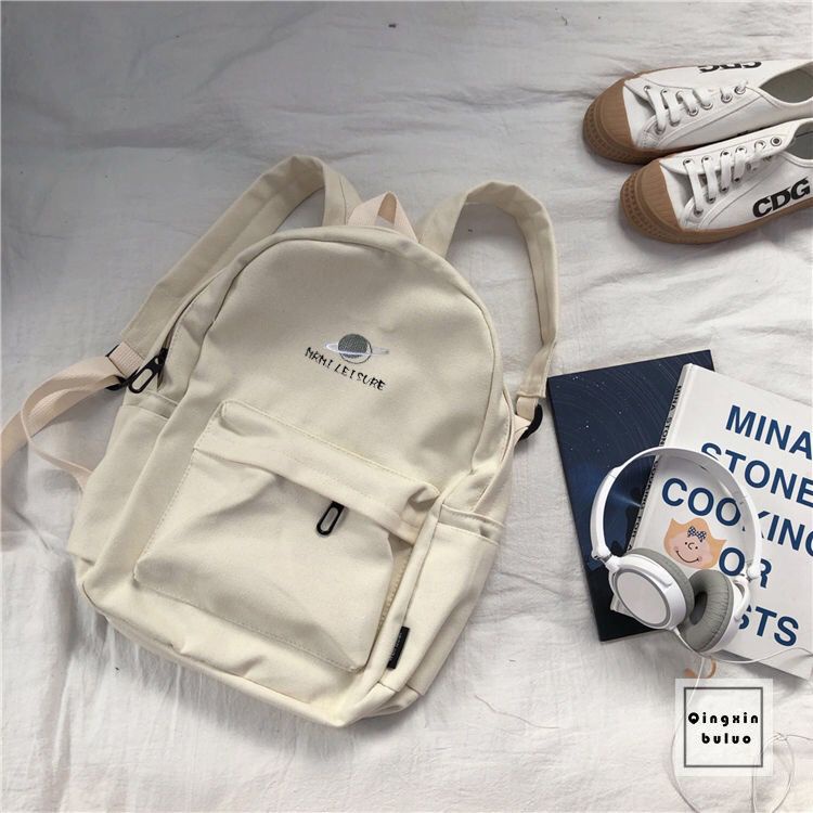 ▫⊙Sera mengimpor ransel kampus sederhana dan serbaguna Jepang versi Korea dari ransel mahasiswa gaya perguruan tinggi perempuan tas sekolah kanvas chic perempuan