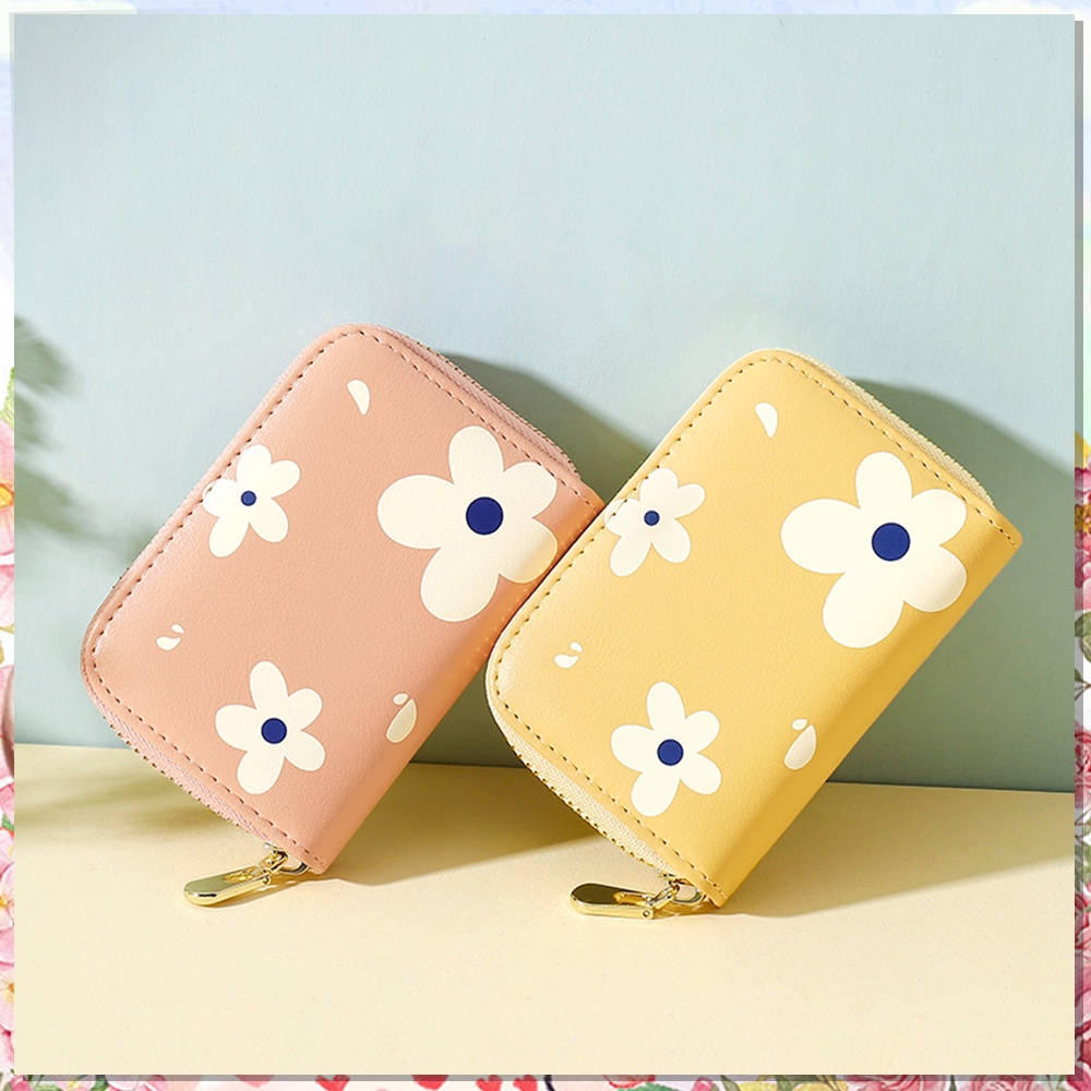 Tas kartu Dompet motif Bunga lucu Dompet Wanita Kecil Bahan Kulit PU Leather Premium Y8376