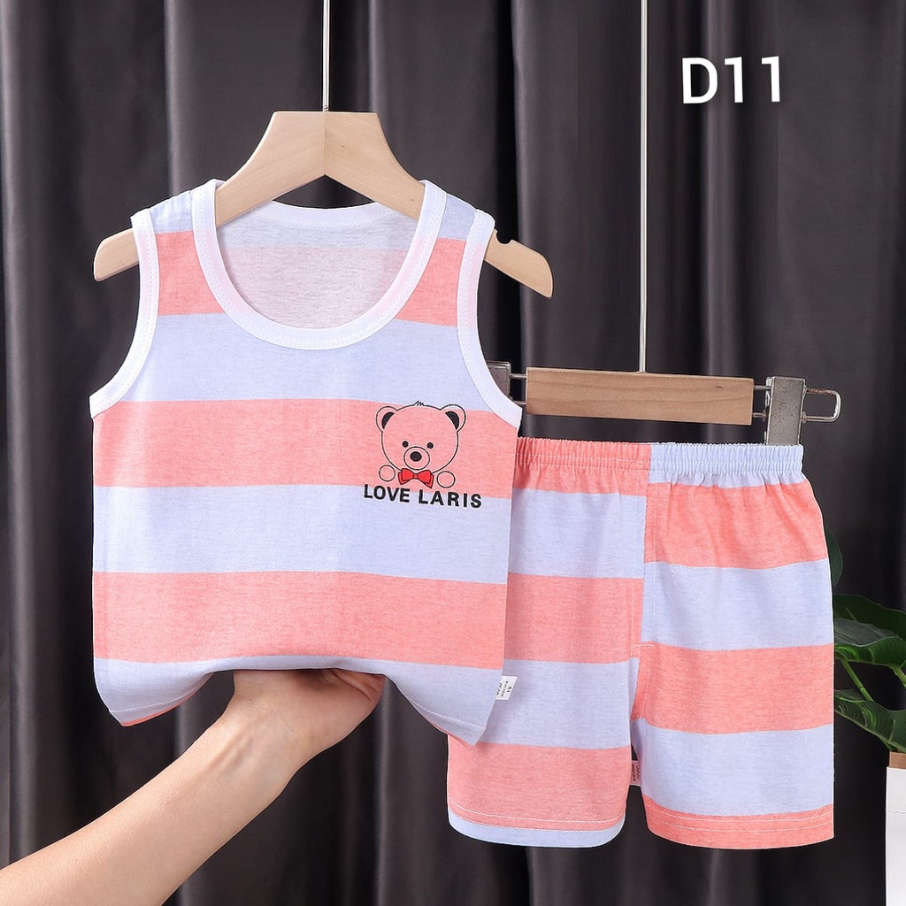 SETELAN BAJU ANAK SINGLET SALUR BEAR PINK UNTUK ANAK 2-10 TAHUN BISA COD