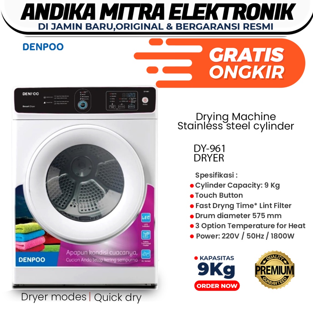 Dryer DY 961 Mesin Pengering Laundry Kapasitas 9 Kg Terbaru dan Super Hemat Listrik