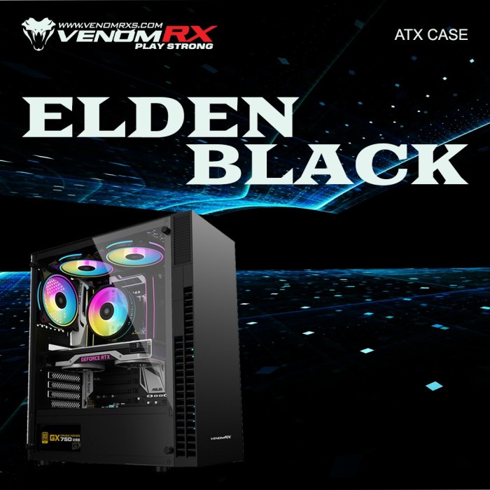 VenomRX Elden ATX Tempered Glass 3x120mm ARGB Fan - Black