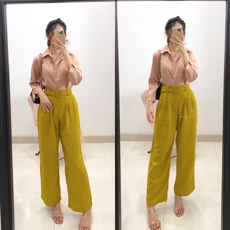 ESINA Pants Belt / Celana Ikat Pinggang / Kulot Kantor Wanita / Celana Kulot Formal / Celana Wanita Casual P16