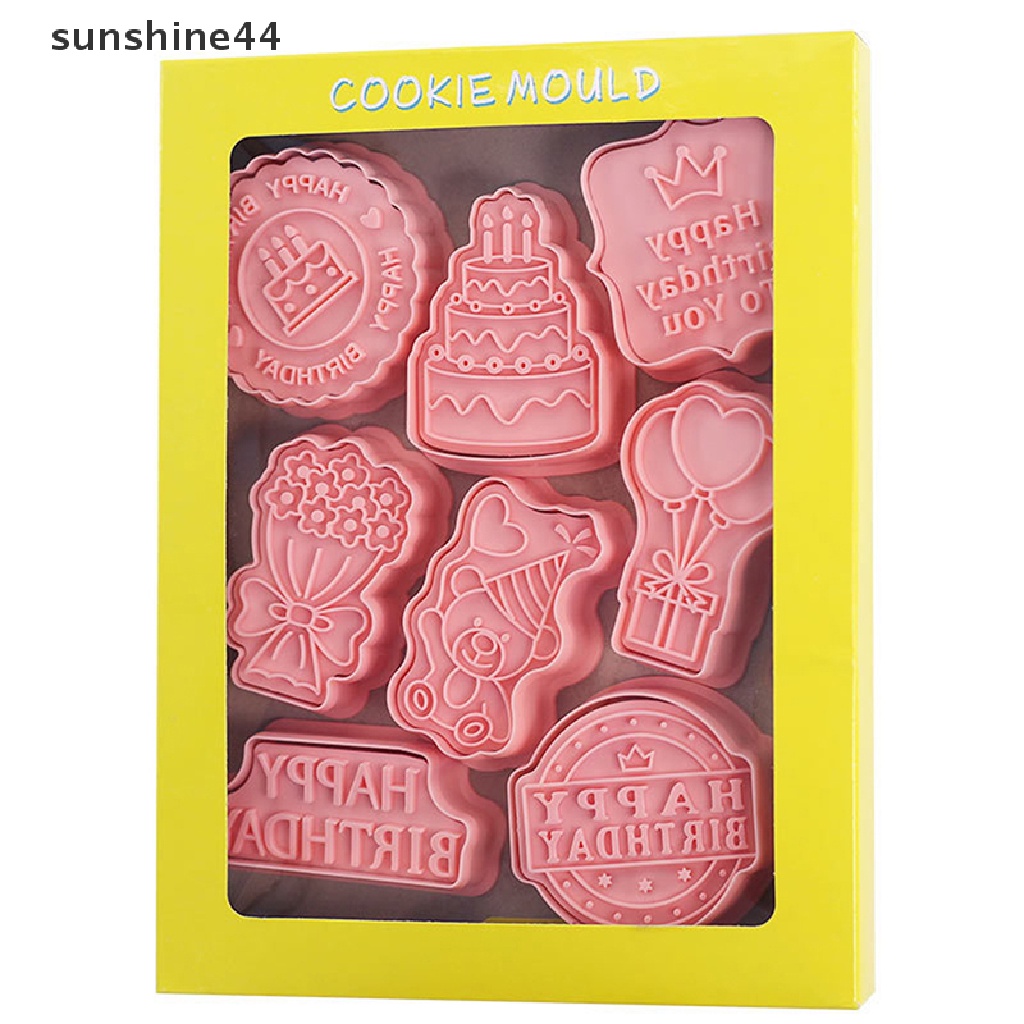 Sunshine 8Pcs / Set Cetakan Kue / Biskuit 3D Bahan Plastik Tema Ulang Tahun