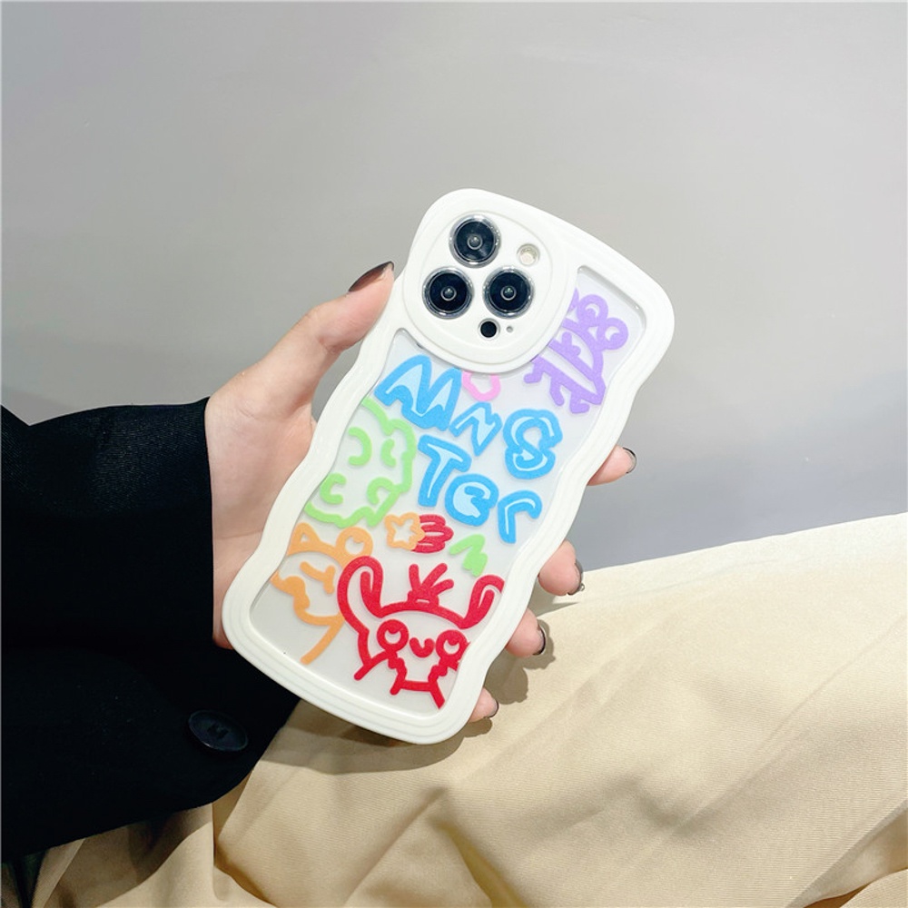 Soft Case Bening Pola Gelombang Graffiti Untuk 14 13 12 11 Pro Max 7 8 Plus XR X XS Max SE 2020 2022