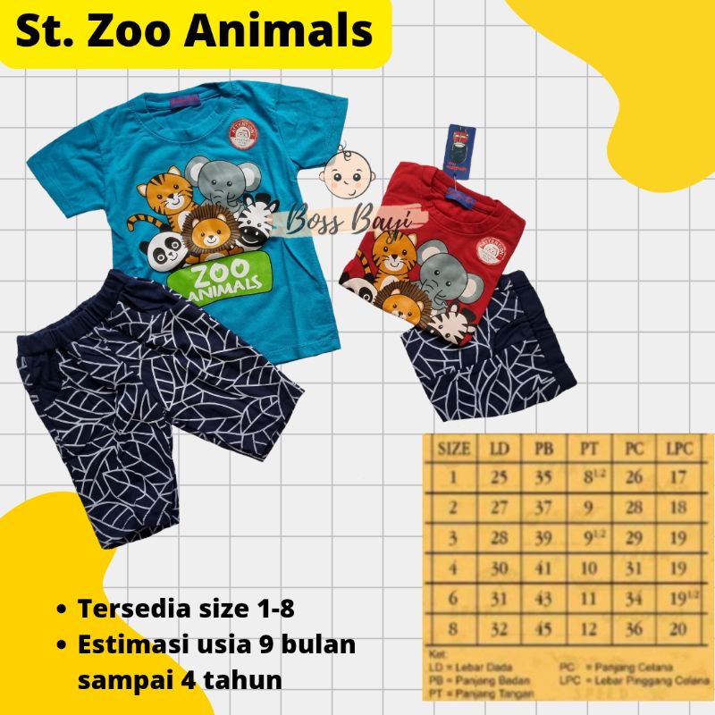 LONDON KIDS - Setelan Pendek Zoo Animals Anak Lucu