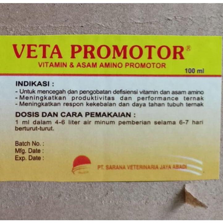 Veta Promotor 100 ml - Multivitamin &amp; Asam Amino Oral Lengkap - Mirip Introvit Oral - Asam Amino Larut Air untuk Ternak - Memacu Metabolisme dan pertumbuhan ternak Sapi Kambing Domba Cempe Pedet