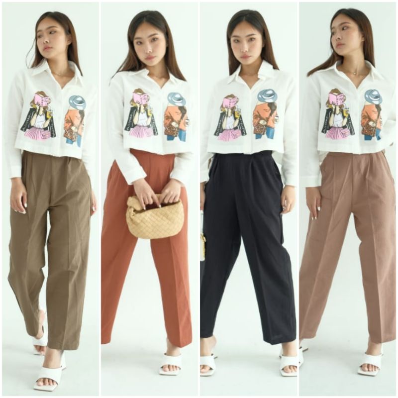 ⚡️CLEARANCE SALE ♡ PREMIUM ♡ ORIGINAL ! MARIANNIE FASHION PATTERN 2 IN 1 SET BACK SLING SHIRT WITH LONG PANTS