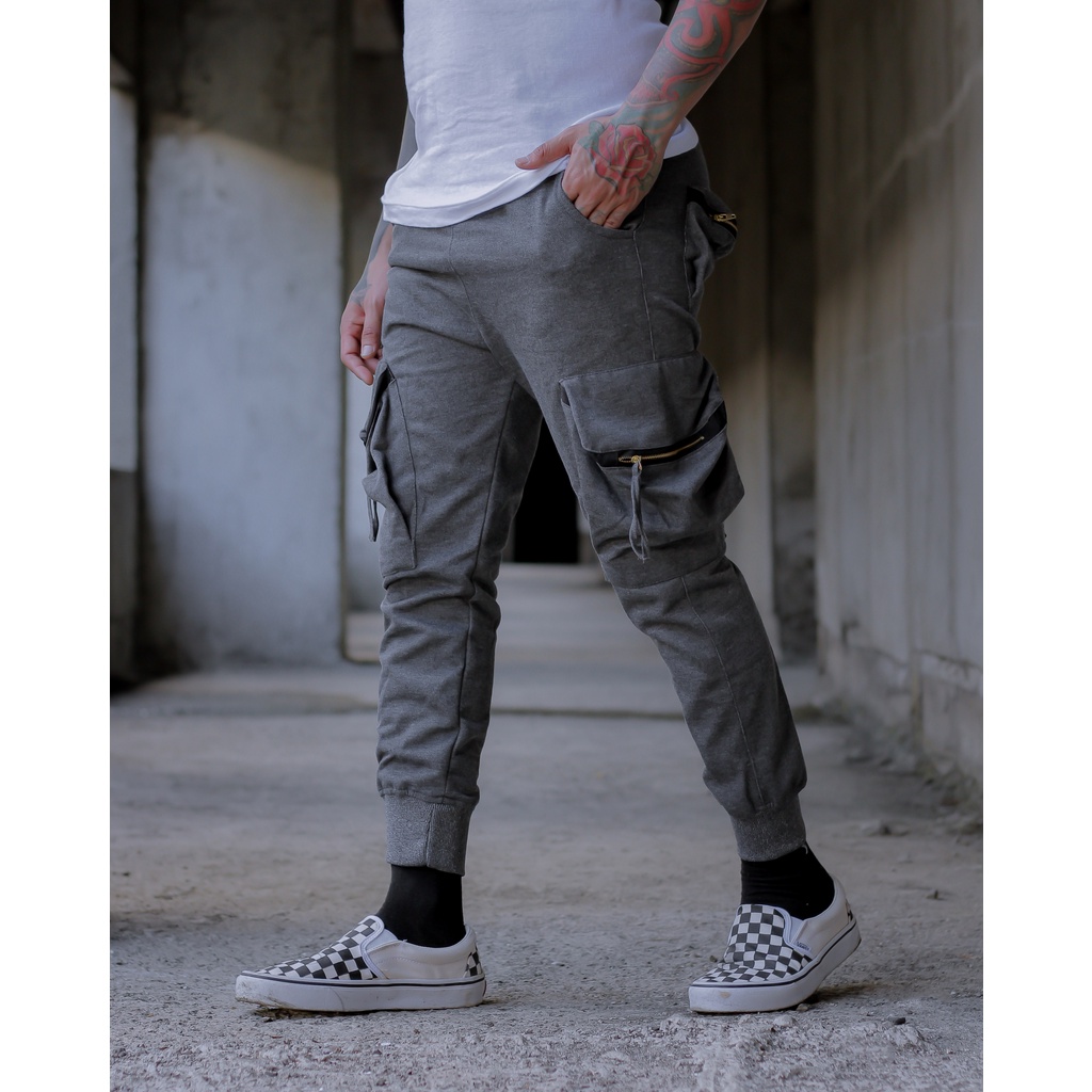 Celana Cargo Joger Pria Pocket Bordir Jogger Pants Tebal Adem BGRS