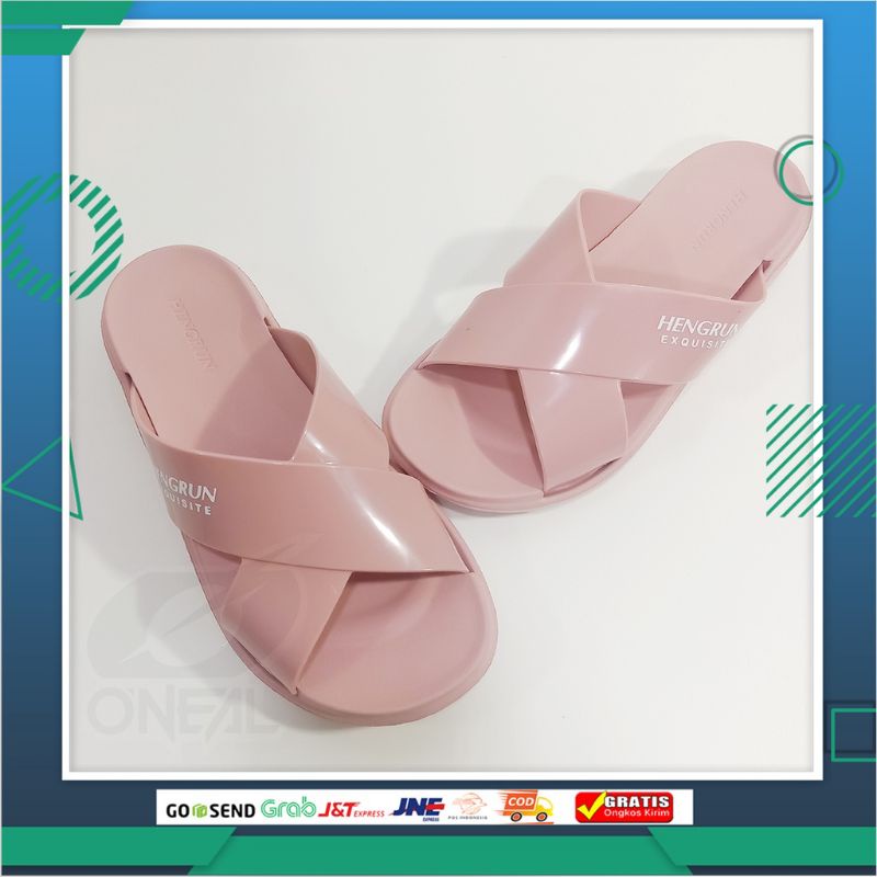 6002 - Sendal Wanita Hengrun Karet Motif Tali Silang Ukuran 36 - 40