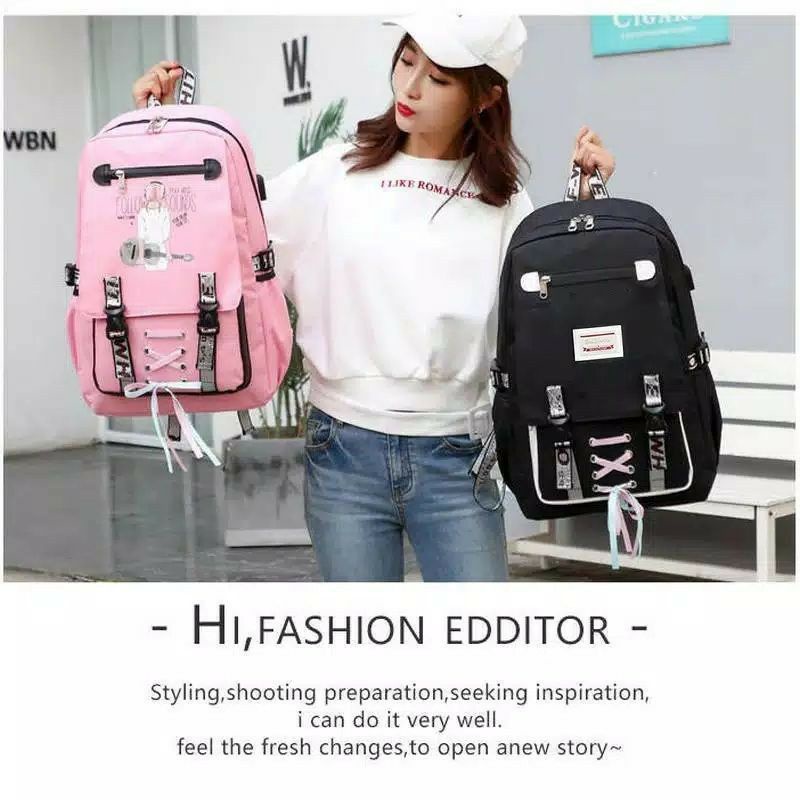 KS -  Tas Ransel Backpack Fashion Anak Wanita Korean Style Tas Anak Sd Smp Sma