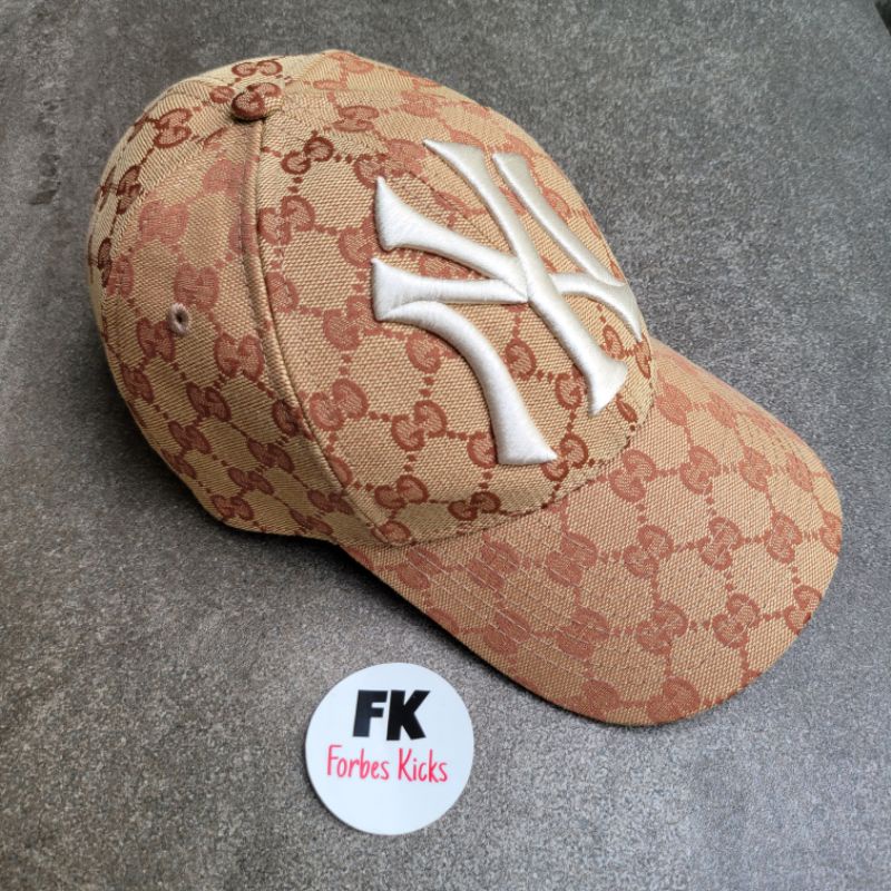 Gucci NY Yankees Logo GG Cap Beige || tan baseball yankees-logo hat