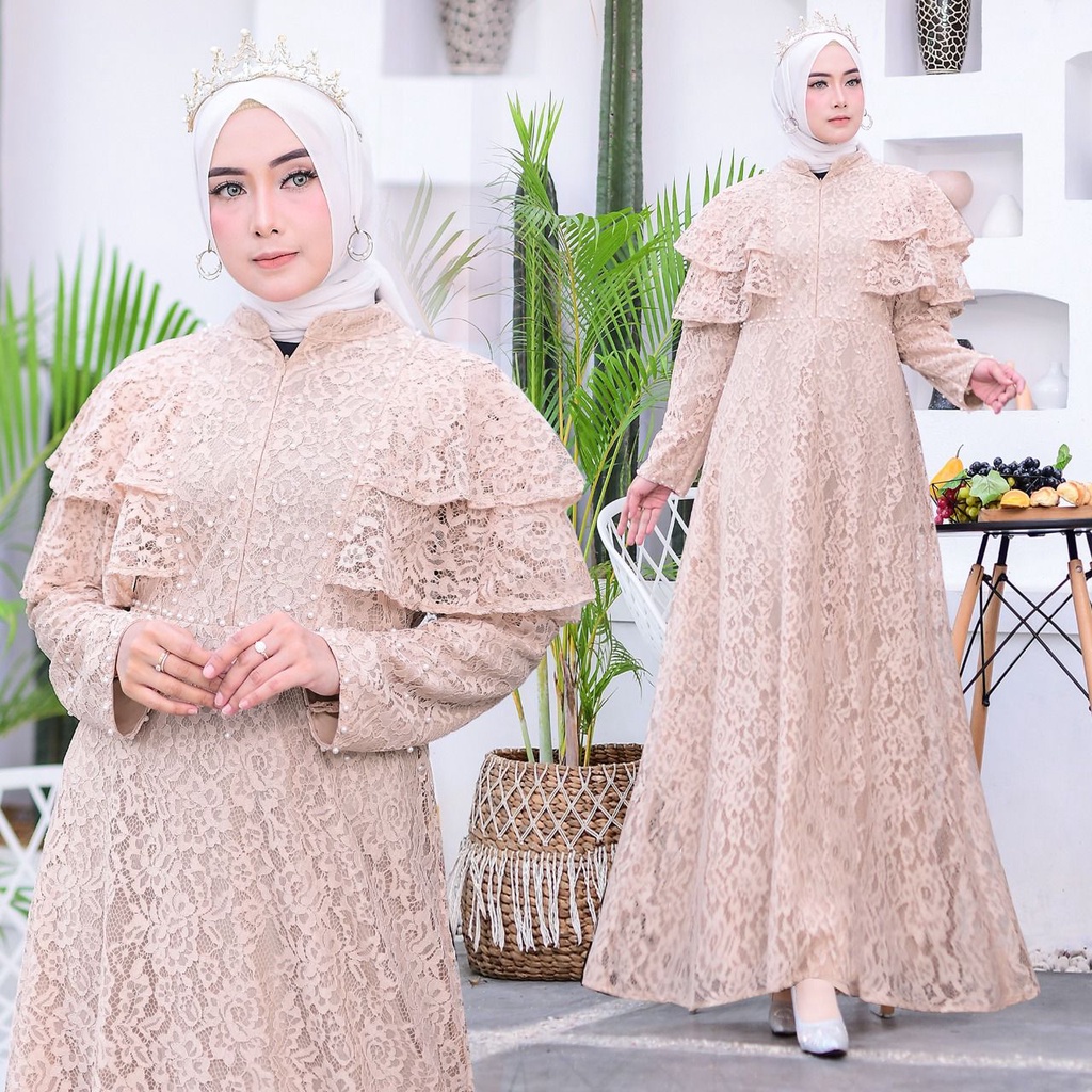 (New Product) Gamis Maxi Camila/Full Brukat Tulang/Busui Friendly Tangan Susun Dua Layer/Dress Kondangan Remaja dan Dewasa/Fashion Muslim Briesmaid