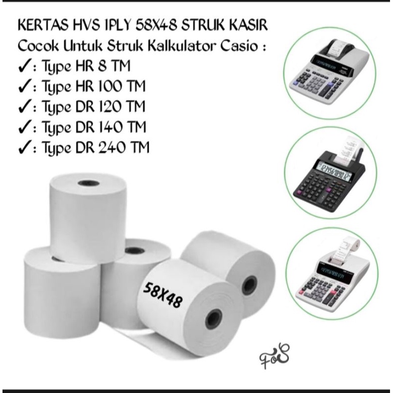 

KERTAS HVS 1PLY 58x48mm Setruk Casio kalkulator paket 1pck isi 10 roll