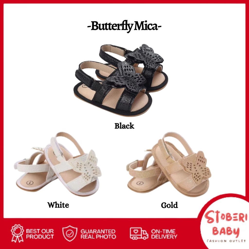 PUNCAK 3.3 stoberi baby - PREWALKER Sepatu Anak Bayi Baby Shoes Sandal Casual Socks Anti Slip Bahan Import / BUTTERFLY MICA