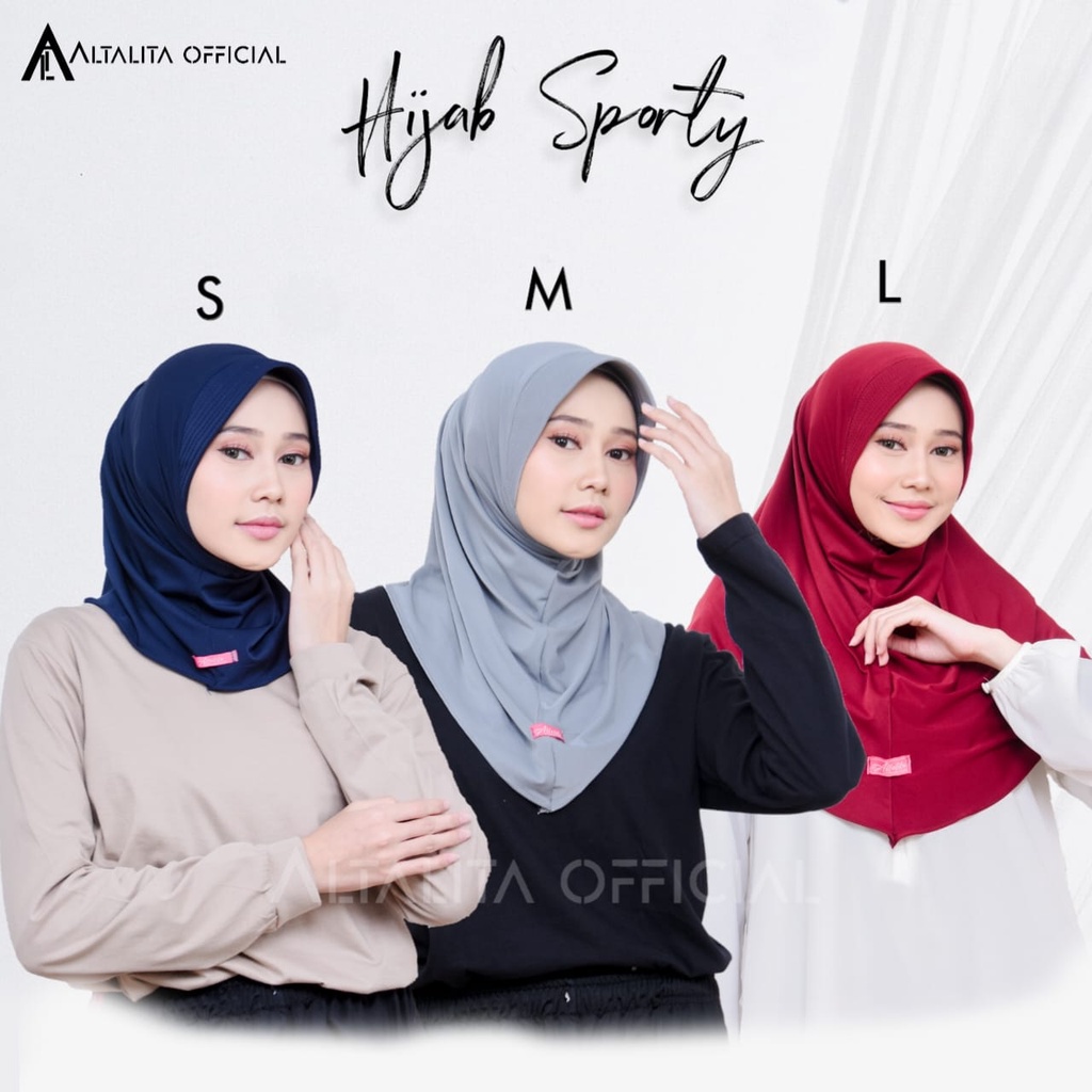 Altalita - Jilbab Instan Bergo Sport All Size Ukuran S M L Terbaru | Kerudung Instant Sekolah pet Antem Bahan Jersey Premium | Hijab Sporty Instan Olahraga Volly Futsal Badminton Menutup Dada