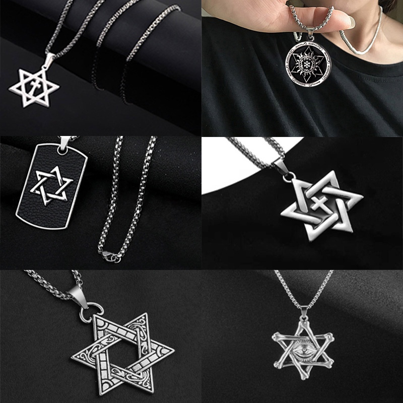 Kalung Rantai Panjang Liontin Bintang Bahan Titanium steel Gaya hip hop Untuk Musim Gugur / Dingin