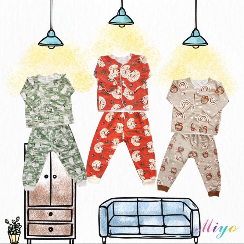 3pcs_miyo by LIBBY SETELAN PANJANG motif GEORGE MONKEY , SQUIREL Dino grey series, STARGAZING S.M.L / piama MIYO BY LIBBY TERBARU