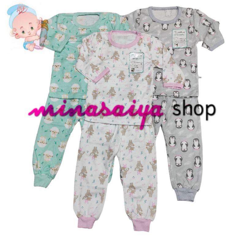 LITTLE OWL Piyama Bayi Setelan Bayi Lengan Panjang Kancing Pundak SNI