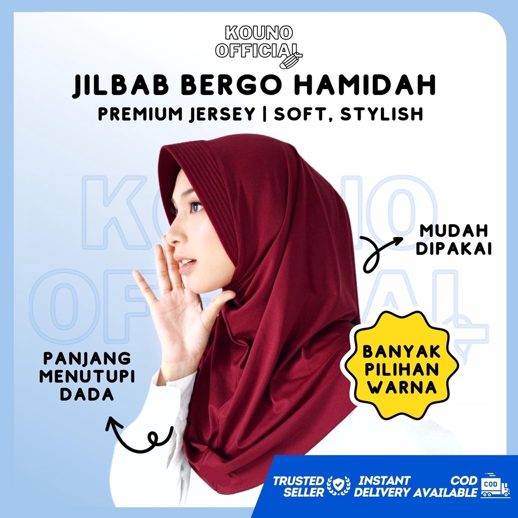 ✅COD HIJAB BERGO HAMIDAH INSTANT PANJANG MENUTUPI DADA POLOS WARNA WARNI / JILBAB BERGO JERSEY MURAH