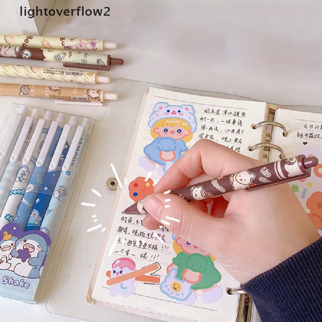 (lightoverflow2) 6pcs / Set Pulpen Tinta Gel Bentuk Kartun Beruang / Kelinci Untuk Stationery (ID)