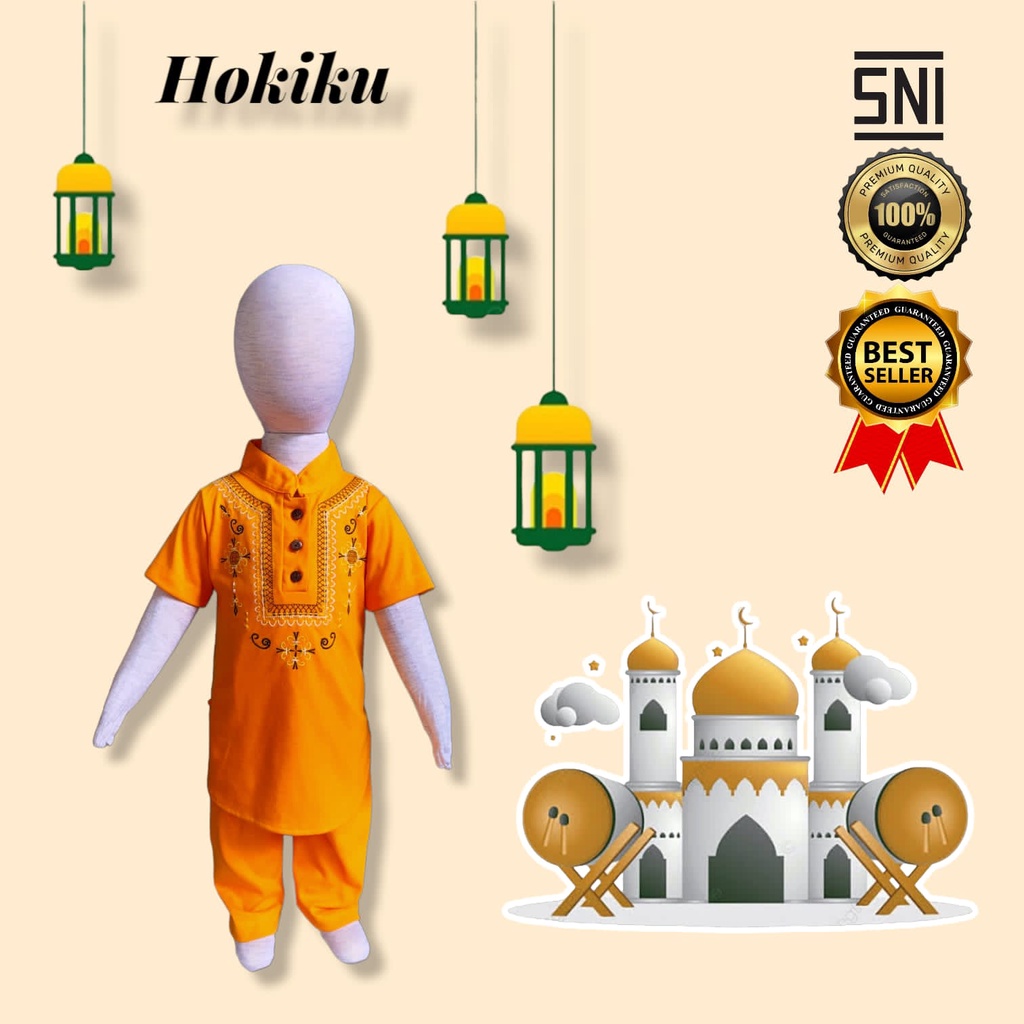 HOKIKU SETELAN KOKO MUSLIM BAJU PENDEK CELANA PANJANG BAJU KOKO ANAK MUSLIM LAKI LAKI 6 BULAN - 18 BULAN