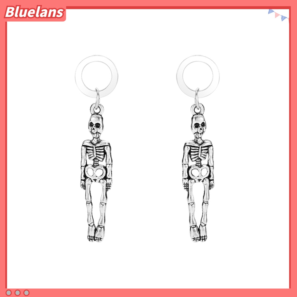 2 Pasang Anting Stud Desain Kerangka Tengkorak Menjuntai Untuk Dekorasi Halloween Wanita