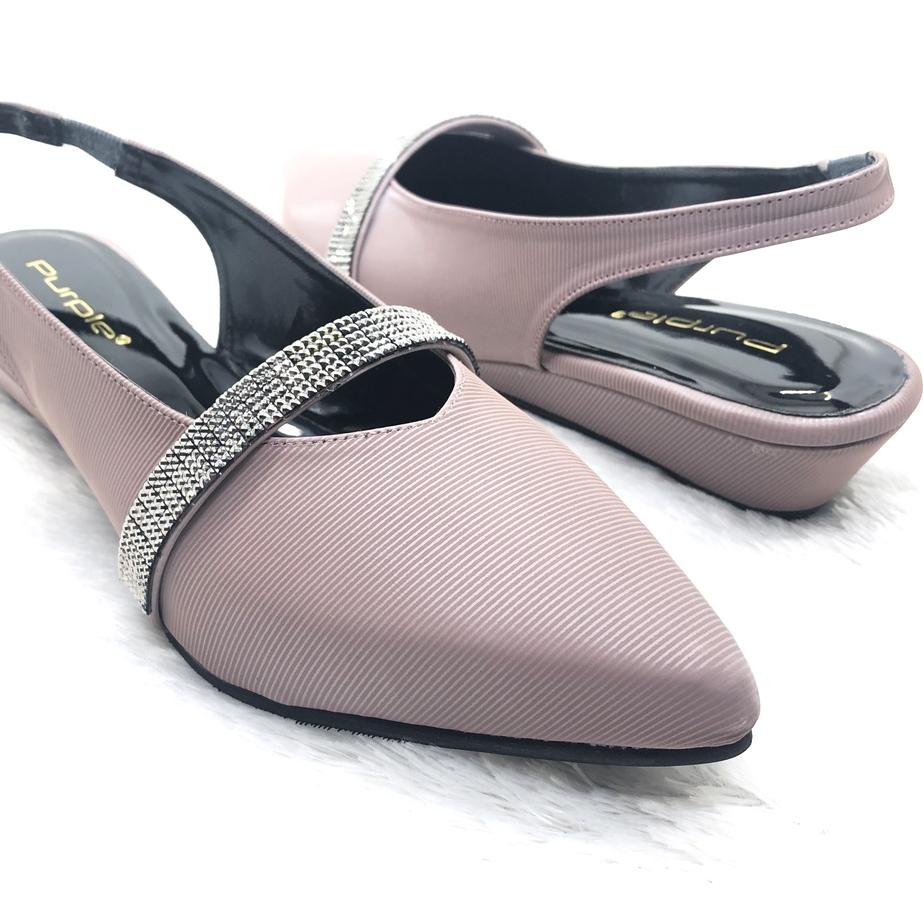 Terbaru.. sepatu flat wanita branded murah tinggi 4 cm terbaru slingback merk purple