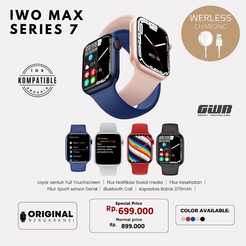 New BERGARANSI IWO SERIES MAX 7 PRO SMARTWATCH( BISA TELEPHONE ) FOR IOS & ANDROID . SHASHA_STUFF