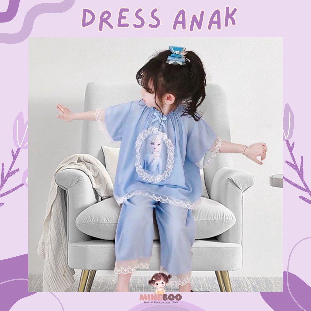 mineboo BLUE ICE EBV Baju Anak Perempuan Dress Setelan Renda Import Berkualitas