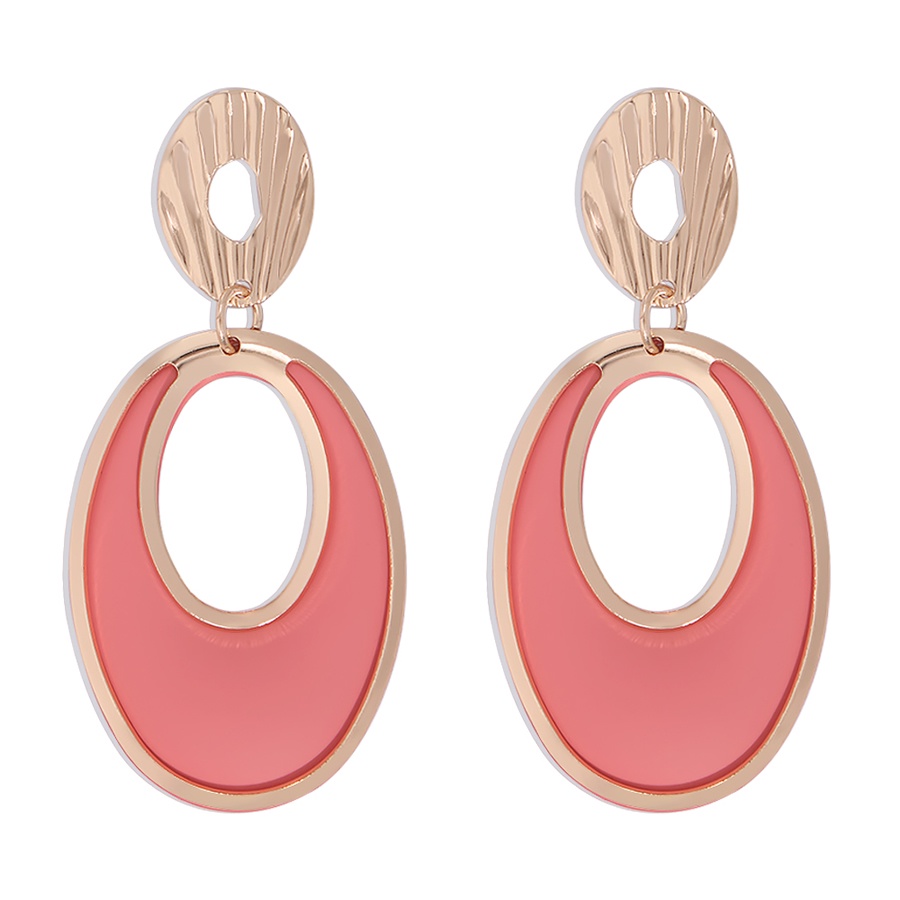 LRC Anting Tusuk Fashion Pink Alloy Resin Hollow Oval Shape V36071