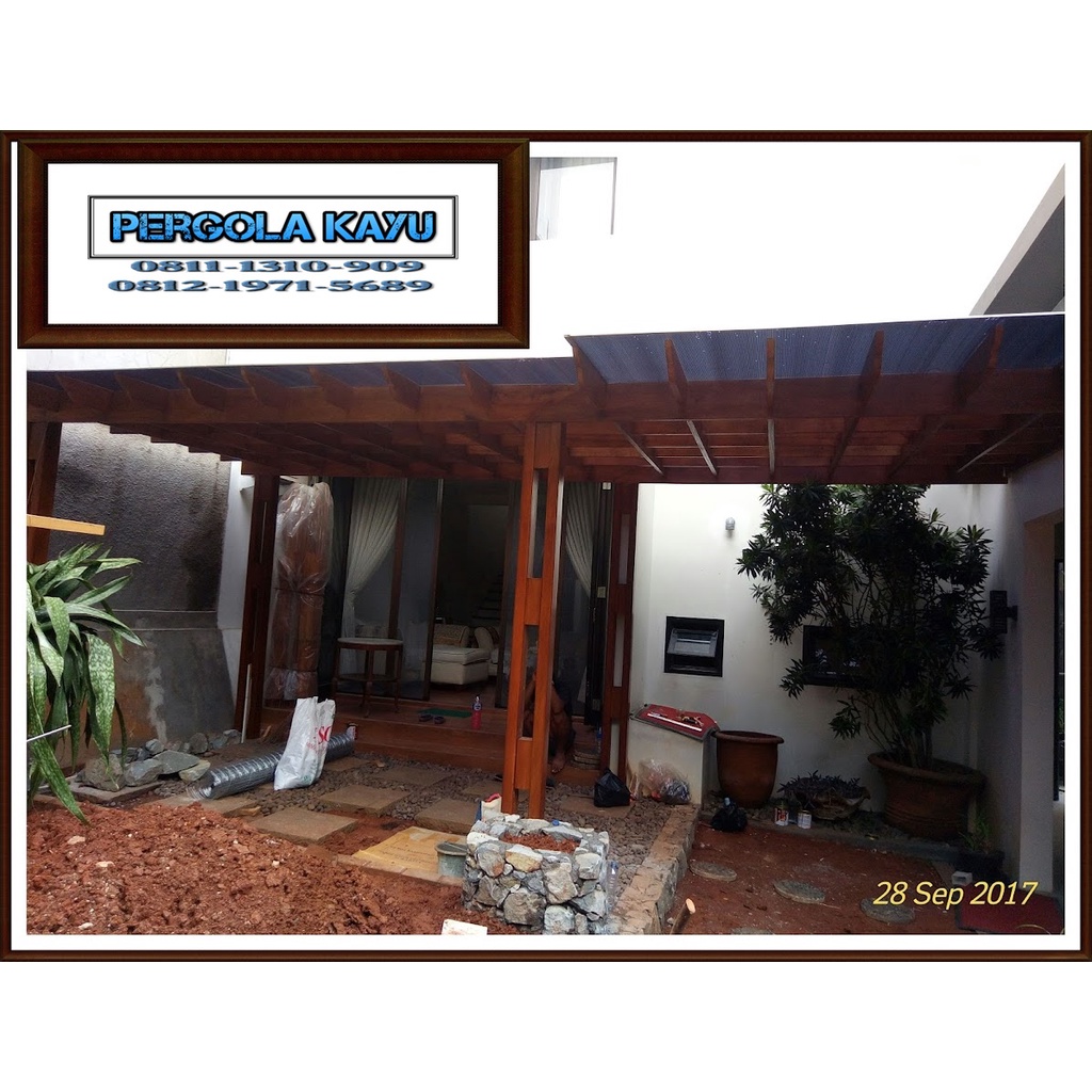paket pergola kayu 3x3m atap policarboante